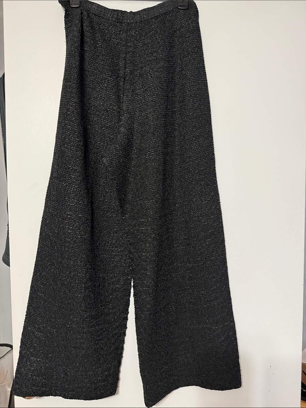 Textured Wide Leg Black Dressy Pants